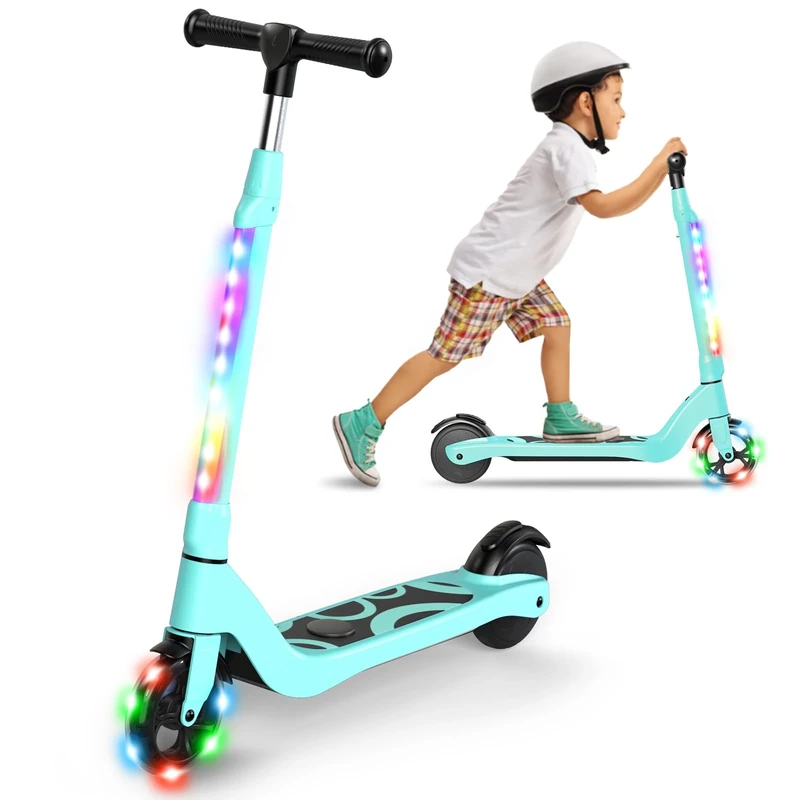 SISIGAD Electric Scooter for Kids Ages 6-12, Kids Electric Scooter with Adjustable Height, Teen Scooter with Light Up Wheels, Max Range 4KM and 10km/h Speed, Scooter for Kid Boy Girls,Best Gift