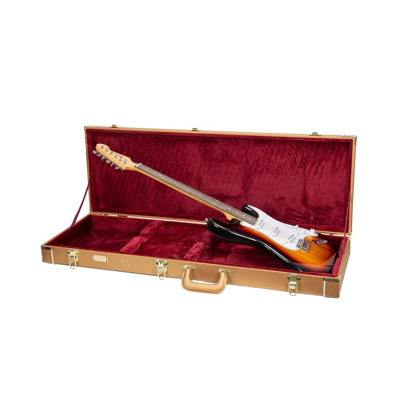 Crossrock Designer Series Dreadnought Guitar Case for Gibson J-45 / Martin D-Style | Luxury Gold Faux Leather, Burgundy Velvet Interior, Lock – Premium Wooden Hardshell - Luxury Gold(CRW520DLG)