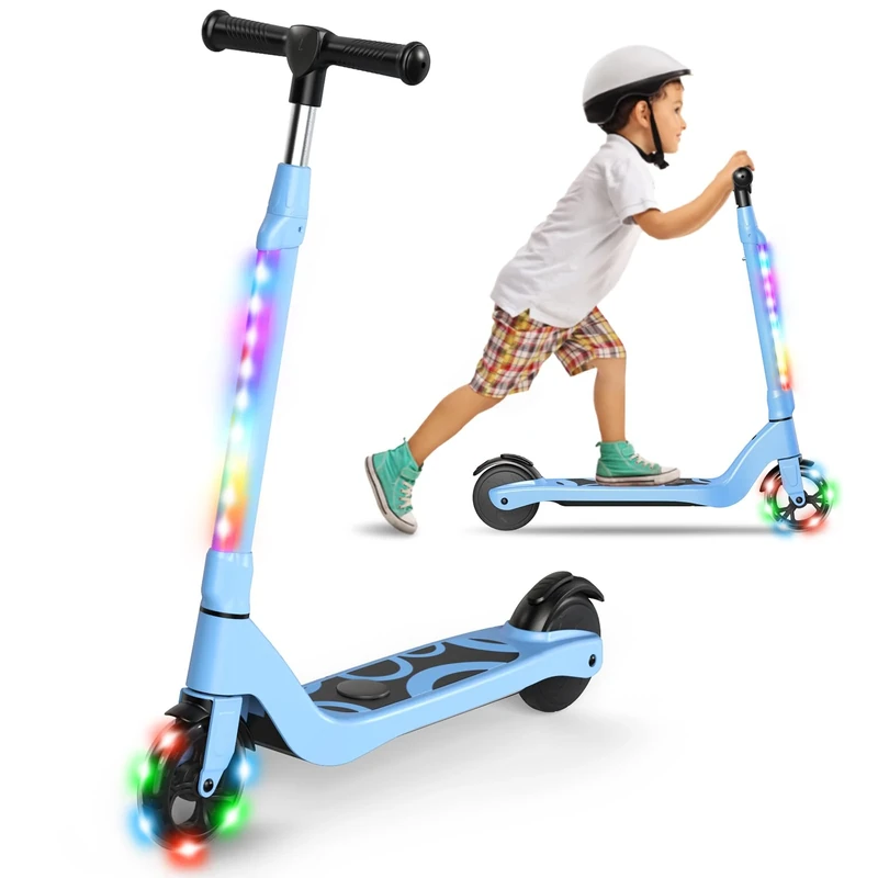 SISIGAD Electric Scooter for Kids Ages 6-12, Kids Electric Scooter with Adjustable Height, Teen Scooter with Light Up Wheels, Max Range 4KM and 10km/h Speed, Scooter for Kid Boy Girls Gift