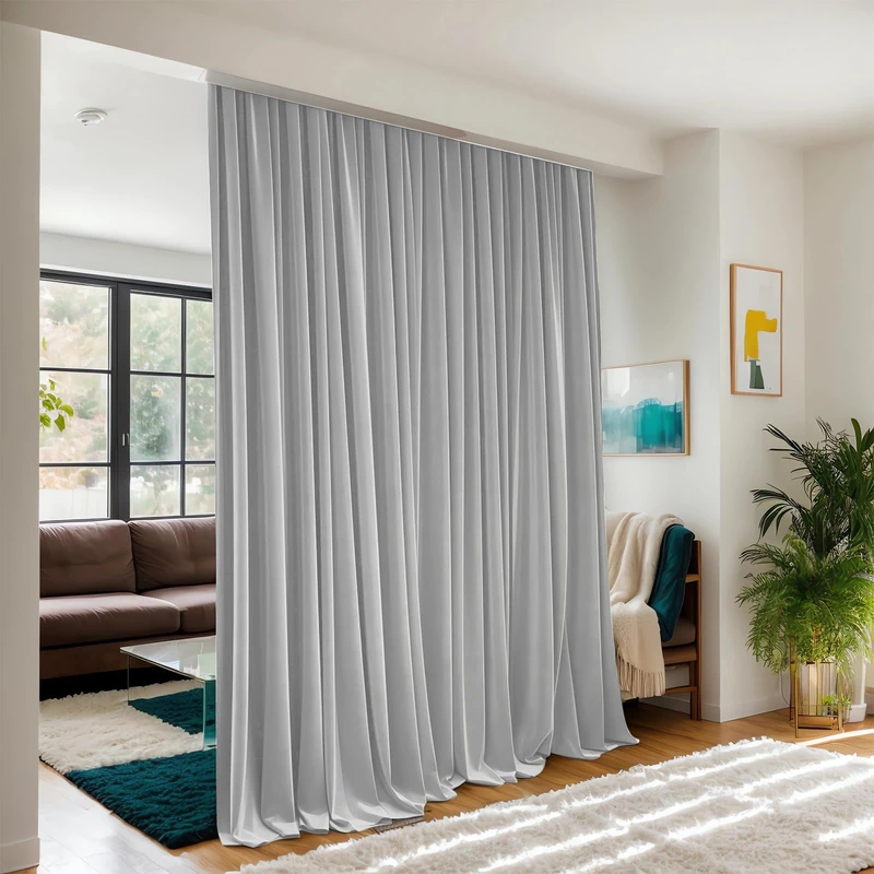 Room Divider Curtains for Ceiling Track System or Rod With Hooks - Blackout Privacy Floor to Ceiling Curtains for Wall Ceiling Mount Track - Soundproof Room Separator Extra Wide Curtain, 1 Panel