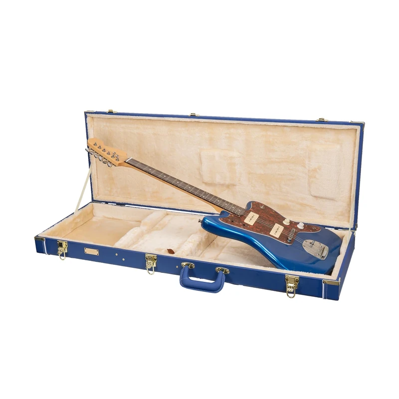Crossrock Designer Series Rectangular Electric Guitar Case for Jazzmaster & Jaguar | Vibrant Blue Faux Leather, Beige Plush Interior, Lock – Premium Wooden Hardshell - Vibrant Blue(CRW520JMVB)