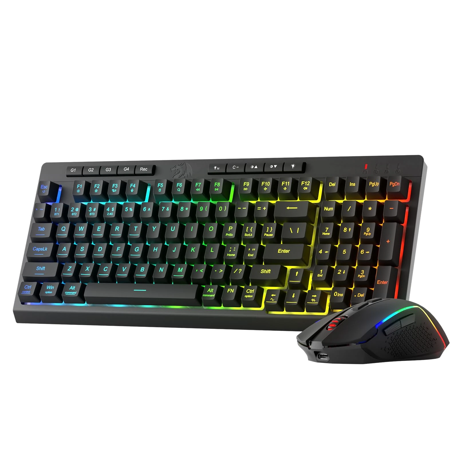 Redragon BS142 Wireless Gaming Keyboard & Mouse Combo, 98 Keys K515 PRO Wireless RGB Membrane Keyboard and M693 PRO Gaming Mouse Bundle