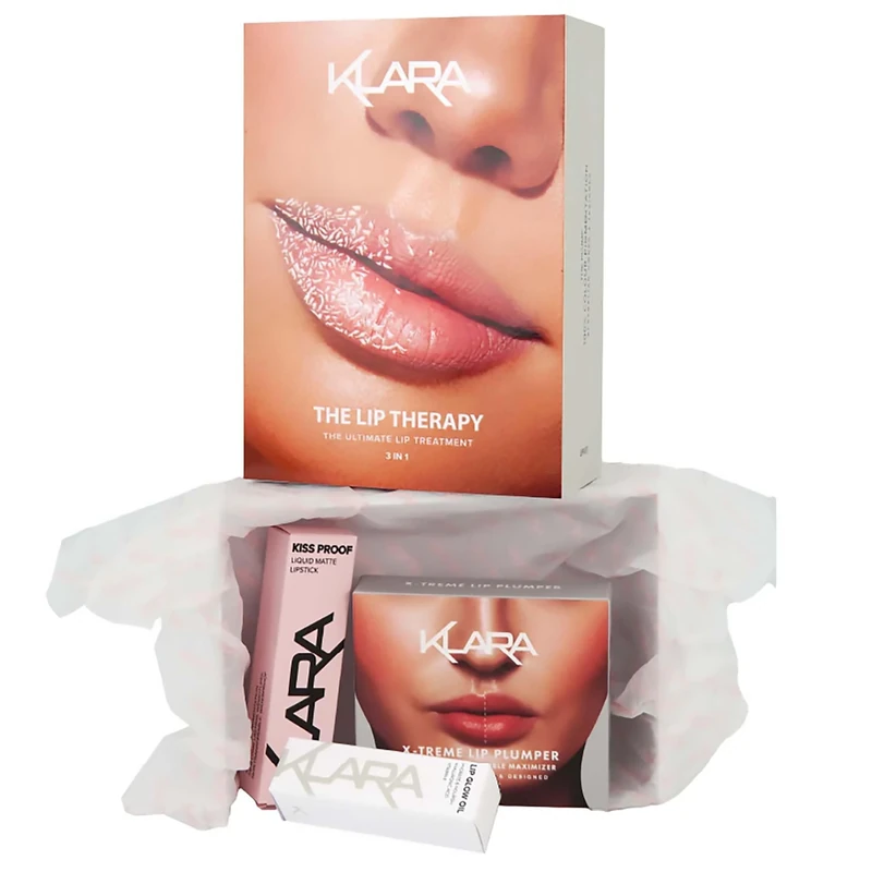 Klara Cosmetics The Lip Therapy Kit - Lip Care Kit Includes Lip Oil, Lip Plumper and Lipstick for Women - Long-Lasting, Non-Drying Formula - 3 pc