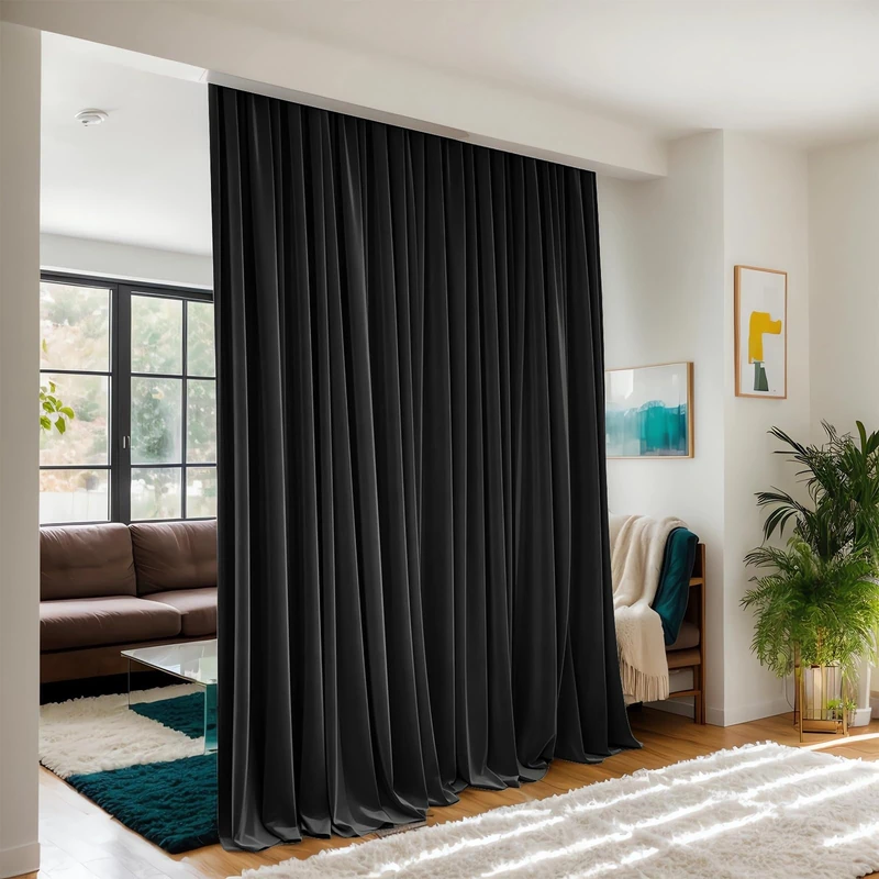 Grichril Room Divider Curtains for Ceiling Track System or Rod with Hooks, Blackout Privacy Floor to Ceiling for Wall Ceiling Mount Track, Soundproof Room Separator Extra Wide, 180W x 84L, 1 Panel