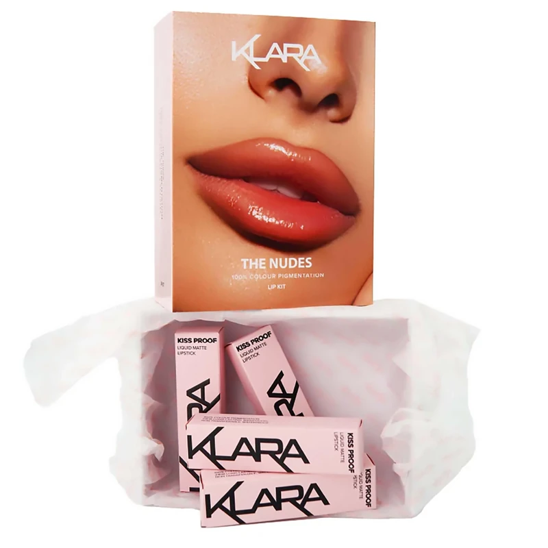 Klara Cosmetics The Nudes Lip Kit - Kiss Proof Liquid Lipsticks - Matte Lipstick for Women - Versatile Nude Lipstick Set for All-Day Wear - 4 pc