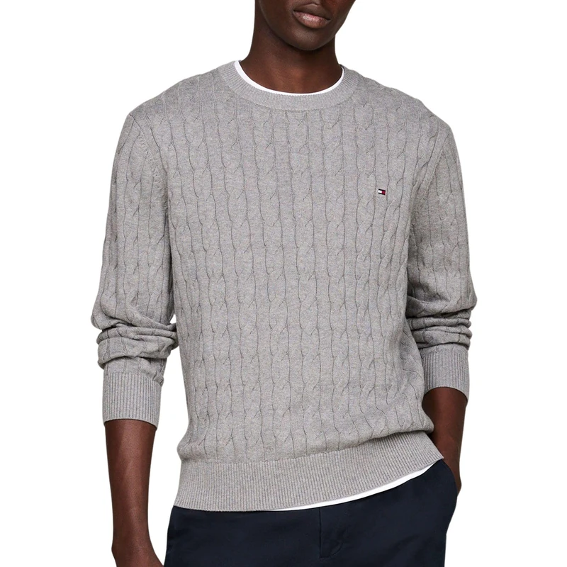 Tommy Hilfiger Men's, Classic Cotton Cable Crew Neck Mw0Mw33132, Pullover Sweater, Medium Grey Heather, XL - Image 1