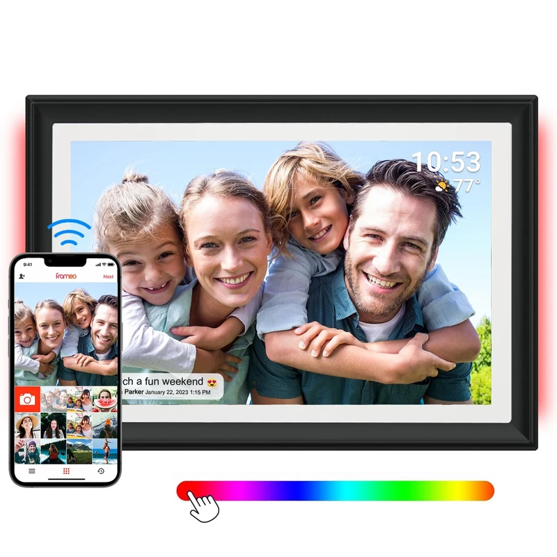 FRAMEO 32GB Digital Picture Frame with LED Light, 10.1 Inch WiFi, 1280 x 800 HD IPS LCD Touch Screen, Automatic Rotation, 32 GB Memory, Share Moments Instantly via the Frameo App from Anywhere