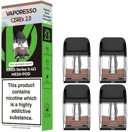 Vaporesso Xros Corex Pods 0.4 Pack of 4 for XROS 4 and XROS PRO RANGE: Xros 4, Xros 4 mini, Xros 4 Nano and Xros Pro - No Nicotine