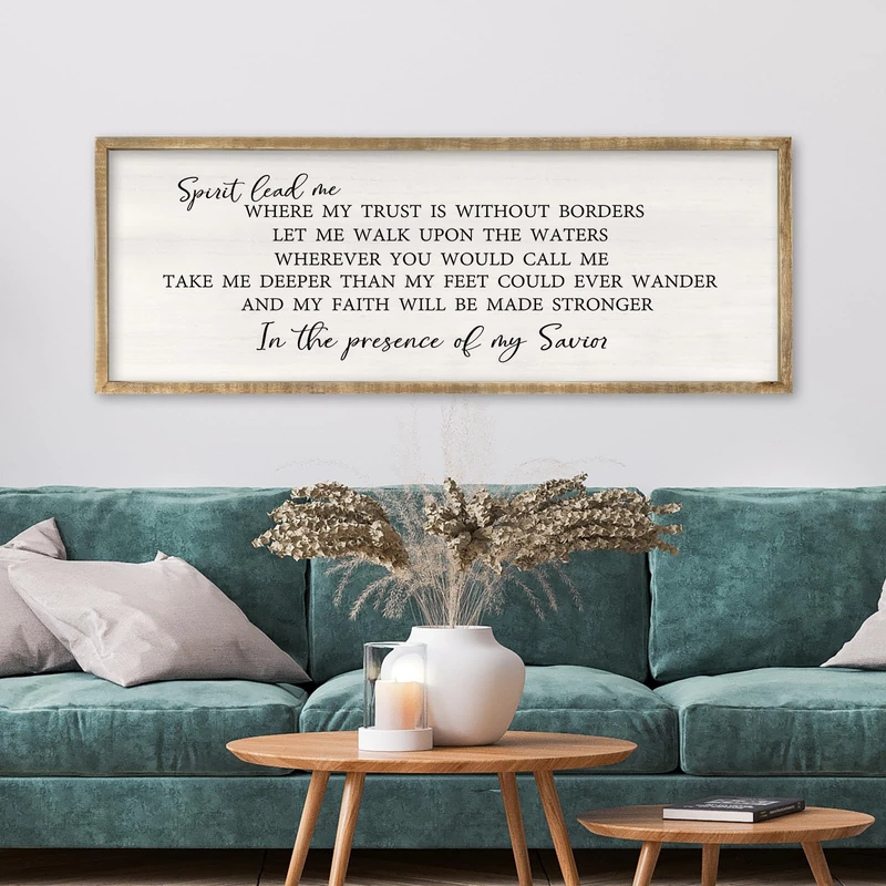 RLWangChao Spirit Lead Me Wall Art Decor 40x15 Inch Large Inspirational Sign Wooden Framed Religious Worship Song Encouraging Print For Bedroom Living Room motivational Office Wall Hanging (Wood)