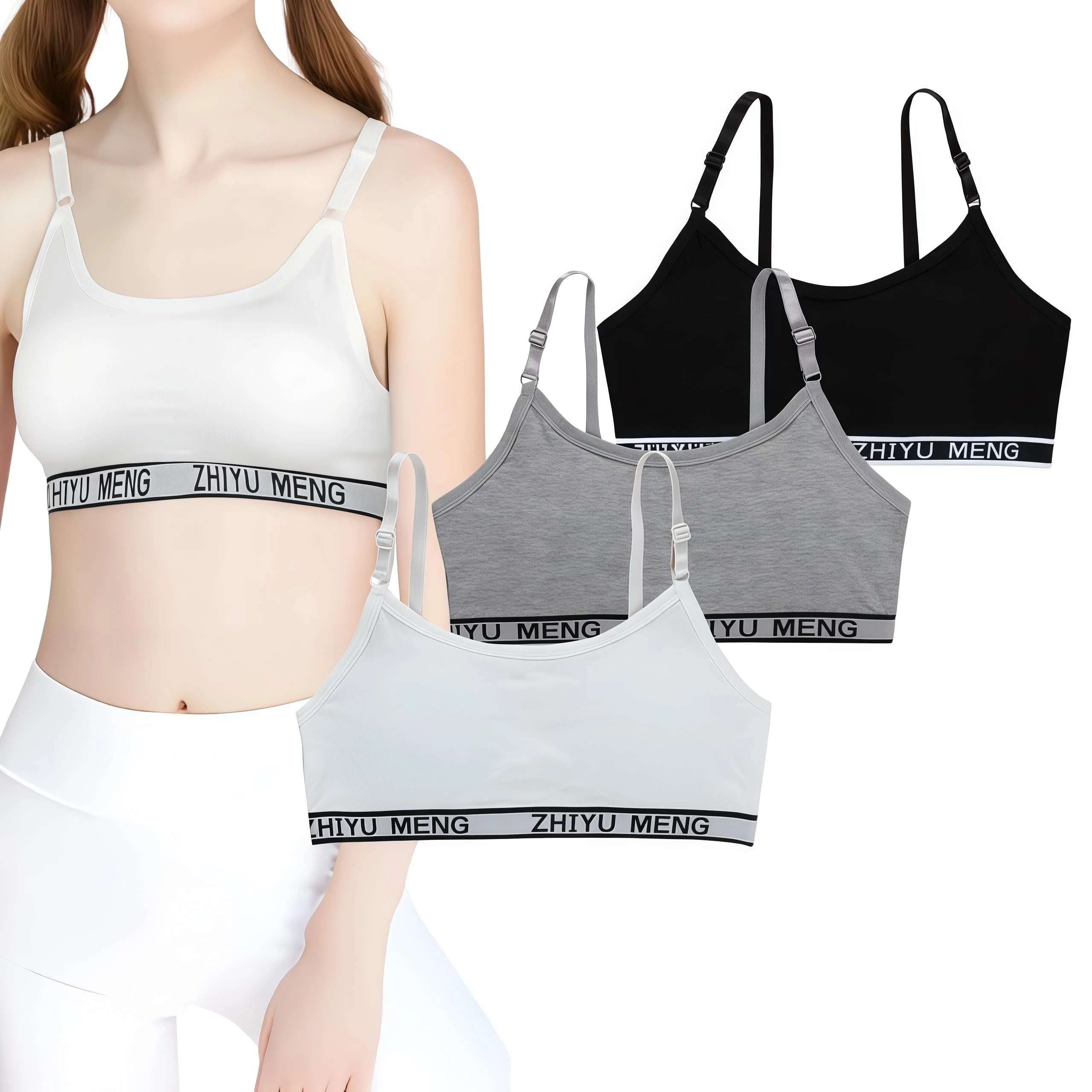 SDXCJY 3 Pieces Training Bras Sports Underwear Girls Sports Bra with Removable Bust Pad and Adjustable Strap Sport Bra Training Bras for Teenage Girls 9-16 Years (UK, Age, One Size, Regular, 3pcs)