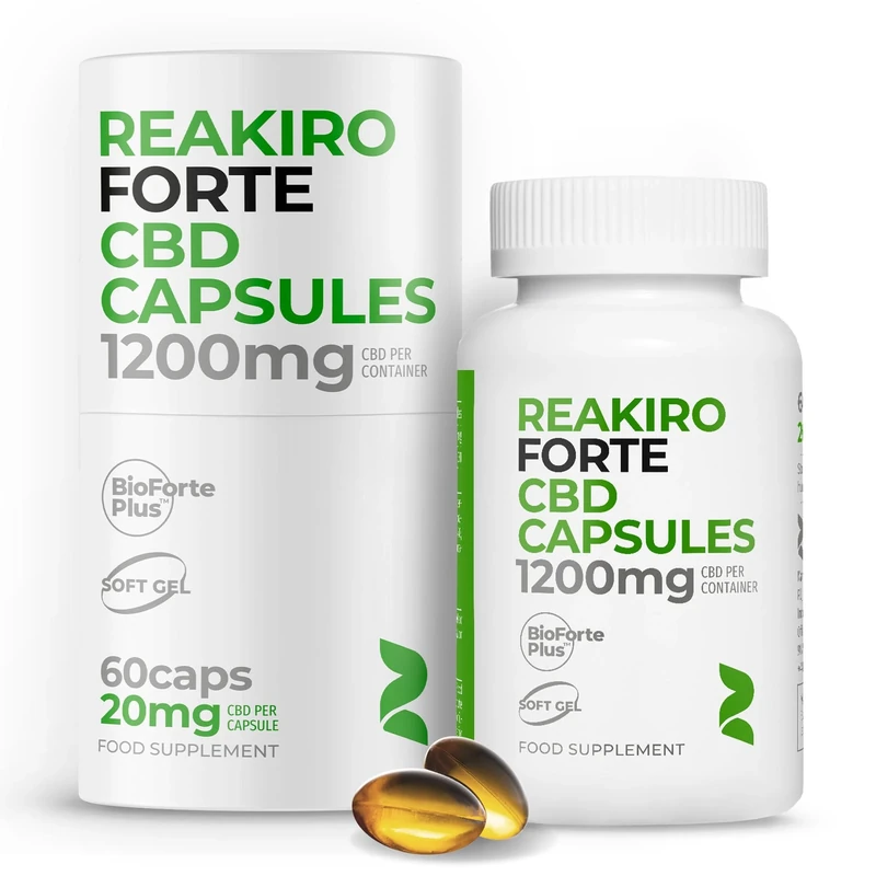 Reakiro Forte Fast-Acting CBD Soft Capsules 1200mg, 60pcs with BioForte Plus | 20mg Cannabidiol per Capsule | High Strength CBD Capsules | CBD Oil for Sleep, Stress & Anxiety Relief | CBD Edibles