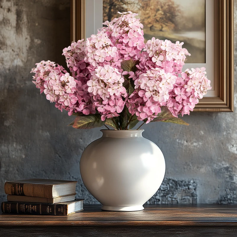 Ttranewsoo Hydrangea Artificial Flowers,Fall Hydrangeas Artificial Flowers, Fake Fall Dried Hydrangea Decoration,Faux Silk Flower With Stems Winter Decor Indoor and outdoor(Pink 24"8pcs) Without Vase
