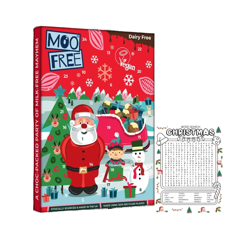 Vegan Advent Calendar 2025 - Milk Chocolate Dairy Free Advent Calendar 2025 - Dairy Soya Gluten Free - Vegan Chocolate Gifts With Gift Card & Activity Card - Suitable For Vegetarians