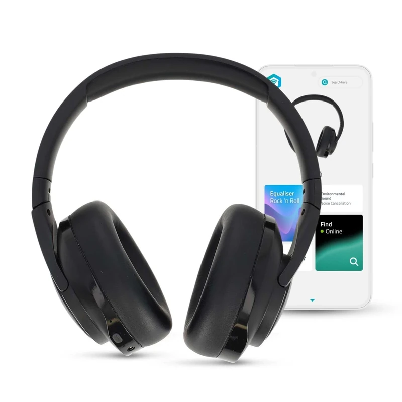 Nedis Smart Bluetooth Over-Ear Headphones, Hybrid ANC & ENC Noise Cancelling, 28h Playtime, USB-C, Mic, EQ Modes, App & Voice Control, Foldable - Black