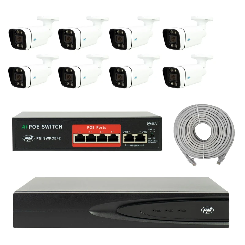 NVR POE Video Surveillance Package, 8 Cameras, Switch, Cable