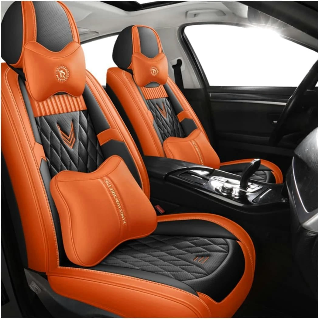 ELLIAT Universal Leather Car Seat Covers for Nissan X-Trail T33 2021 2022 2023，5-seater Accessories Black and orange