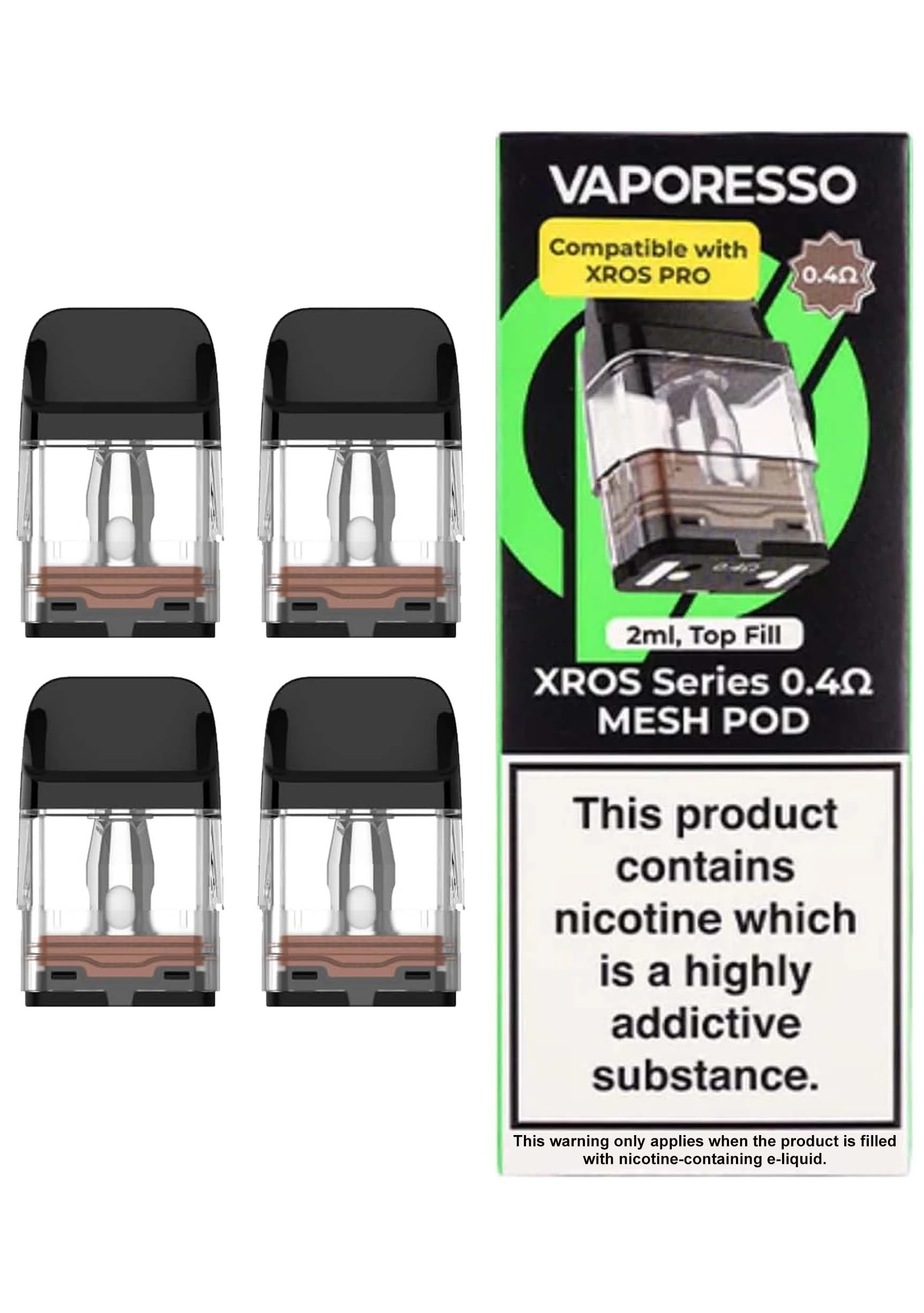 Vaporesso Xros Pod - Corex 2.0 Top-Fill Design - Compatible With XROS Series (XROS 5, XROS 5 Mini, XROS 4, XROS 4 Mini, XROS 3, XROS 3 MINI, XROS Pro) - 2ml Refillable Vaping - No Nicotine (0.4Ω)| 25W