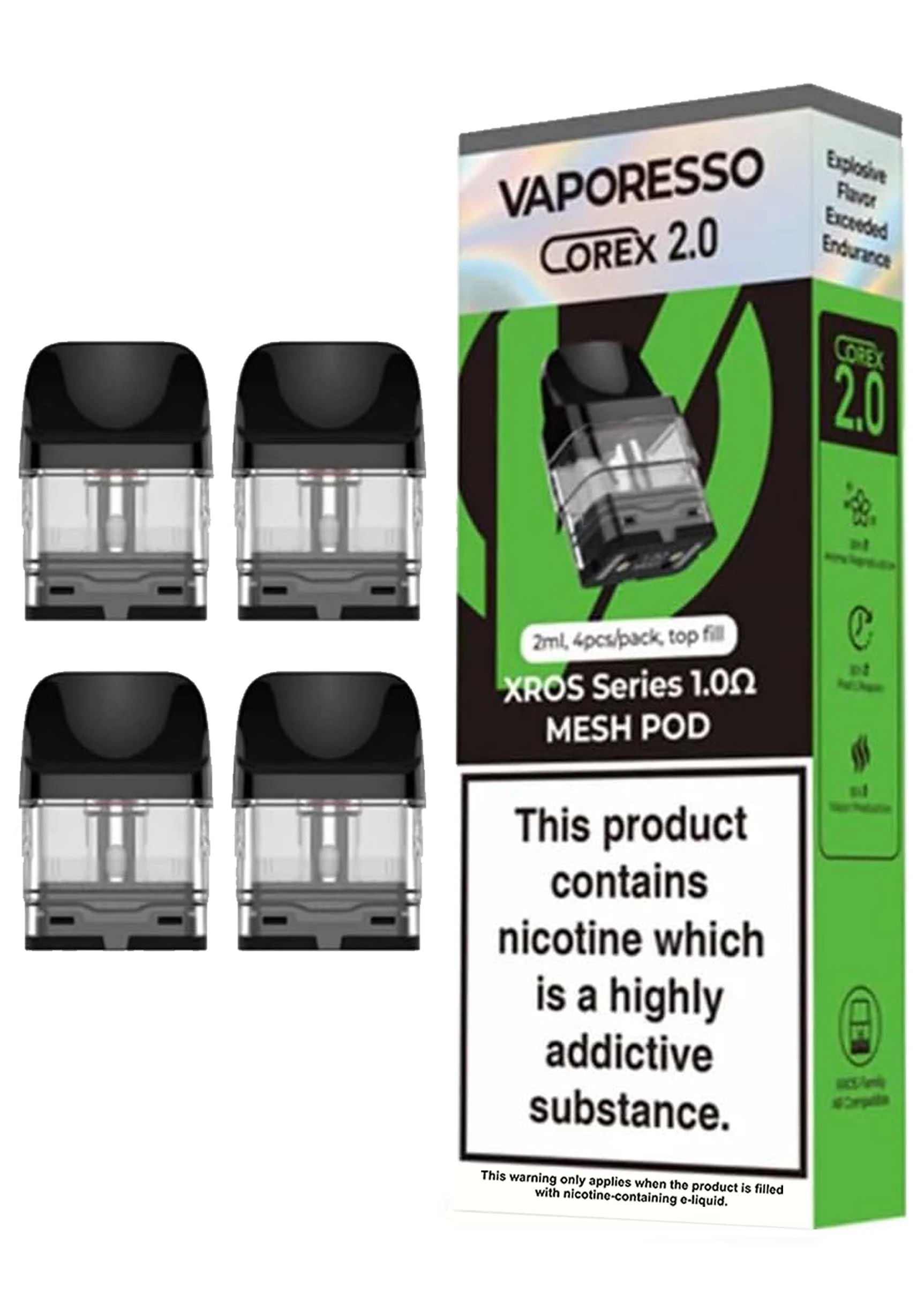 Vaporesso Xros Pod - Corex 2.0 Top-Fill Design - Compatible With XROS Series (XROS 5, XROS 5 Mini, XROS 4, XROS 4 Mini, XROS 3, XROS 3 MINI, XROS Pro) - 2ml Refillable Vaping - No Nicotine (1.0Ω)| 12W