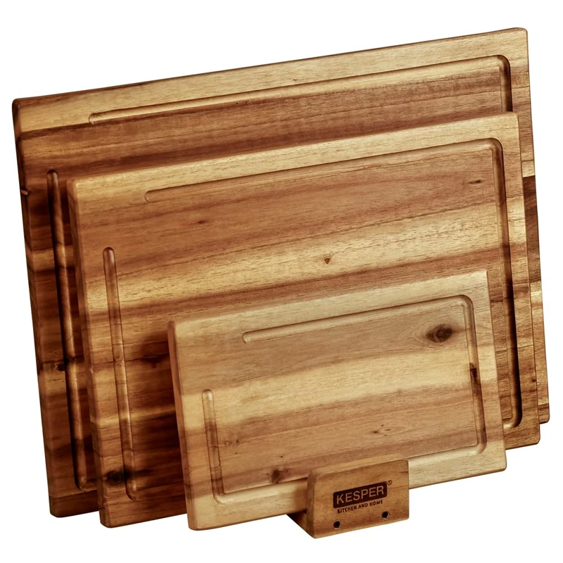 KESPER 28130 Chopping Board with Stand Acacia Wood 40 x 30 x 1.5 cm Brown Set of 3