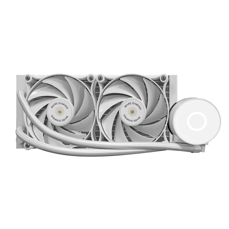 Mars Gaming ML-PRO240, Professional CPU Liquid Cooling, TDP 450W, 2 Ultra-quiet FDB Fans, Opti-Chamber Pump with White Illumination Ring, Universal Multisocket, White