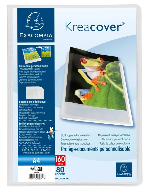 Exacompta - Ref 5788E - Box of 8 Kreacover Chromaline Document Sleeves - 80 Smooth Crystal Pockets - 160 Views - for A4 - Size 24 x 32 cm - semi-Rigid Polypropylene Cover - colourless