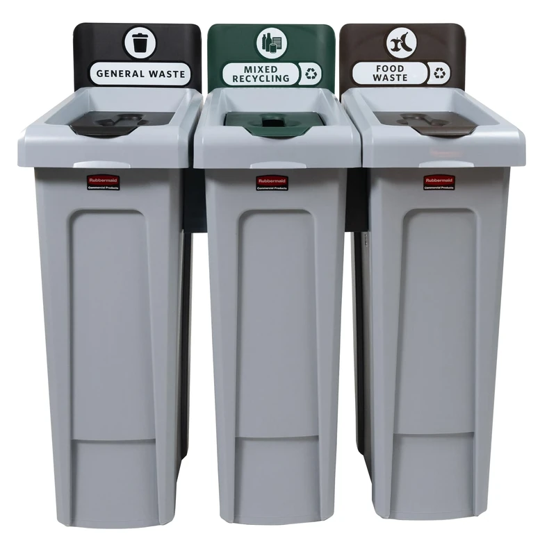Rubbermaid Slim Jim® Recycling Station Bundle 3-Stream - General Waste/Mixed Recycling/Food Waste