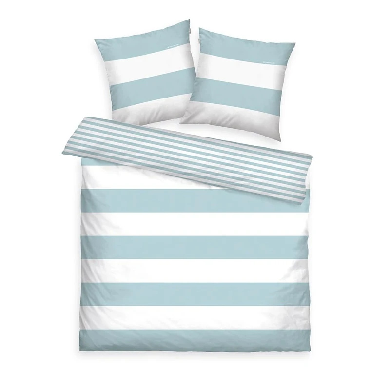TOM TAILOR Renforcé Bed Linen, 2 x 80 x 80 cm + 200 x 220 cm, 100% Cotton/Renforcé, with Reversible Motif and Branded Zip, Siena, White, Turquoise (Fresh Sage)