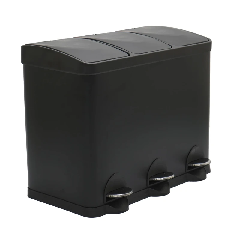 Amig - Triple Pedal Bin 45 litres Mod. RECIK3 | 3 Removable 15-Litre Compartments | Kitchen Recycling Bin | Steel | 60 x 37 x 49 cm | Matte Black
