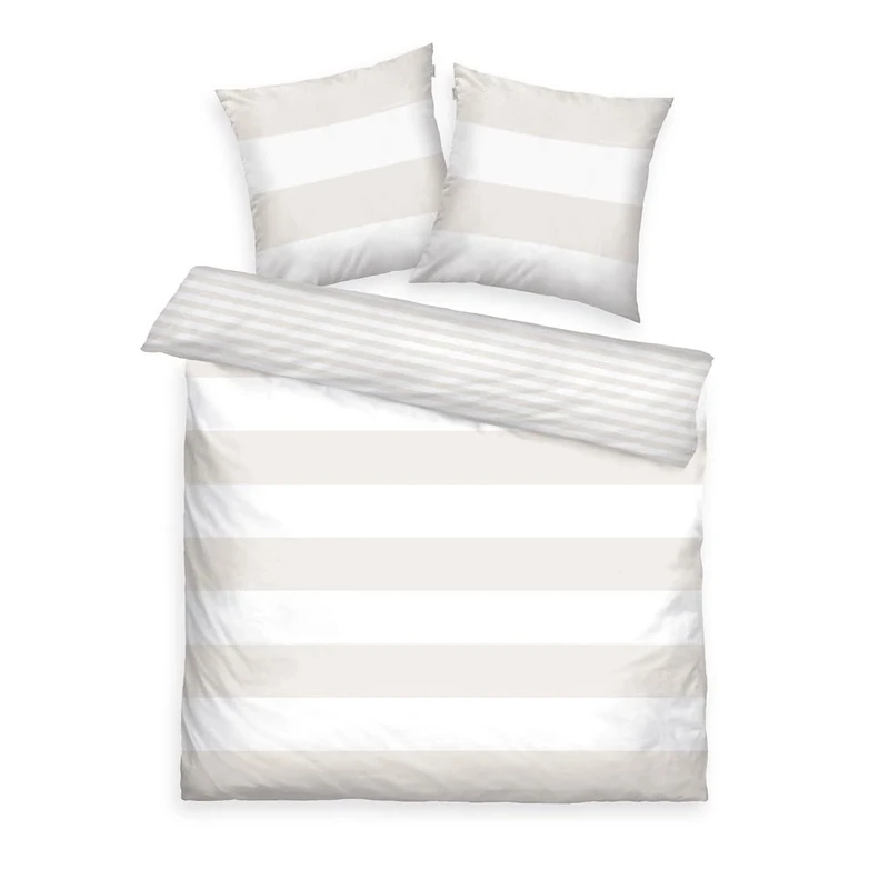TOM TAILOR Renforcé Bed Linen, 2 x 80 x 80 cm + 200 x 220 cm, 100% Cotton/Renforcé, Reversible Pattern and Branded Zipper, Siena White, Sand