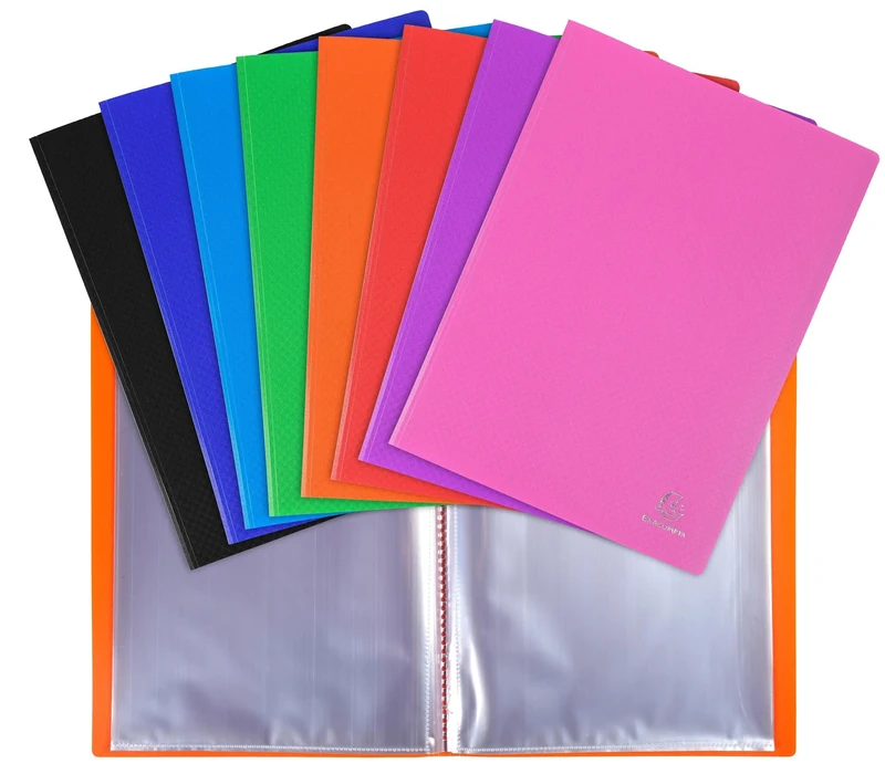 Exacompta - Ref 88100E - Box of 8 OPAK Document Protectors - 100 Smooth Crystal Pockets - 200 Sheets - for A4 Size - Size 24 x 32 cm - semi-Rigid Polypropylene Cover - Assorted Colours
