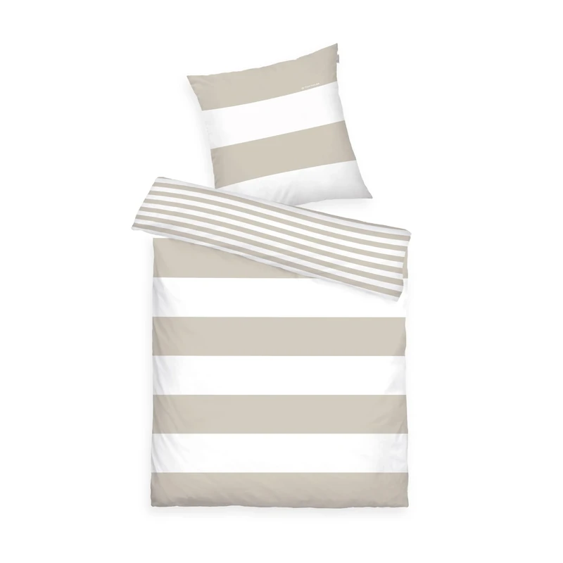 TOM TAILOR Renforcé Bed Linen, 80 x 80 cm + 155 x 220 cm, 100% Cotton/Renforcé, with Reversible Motif and Branded Zip, Siena, Beige/Sand, White