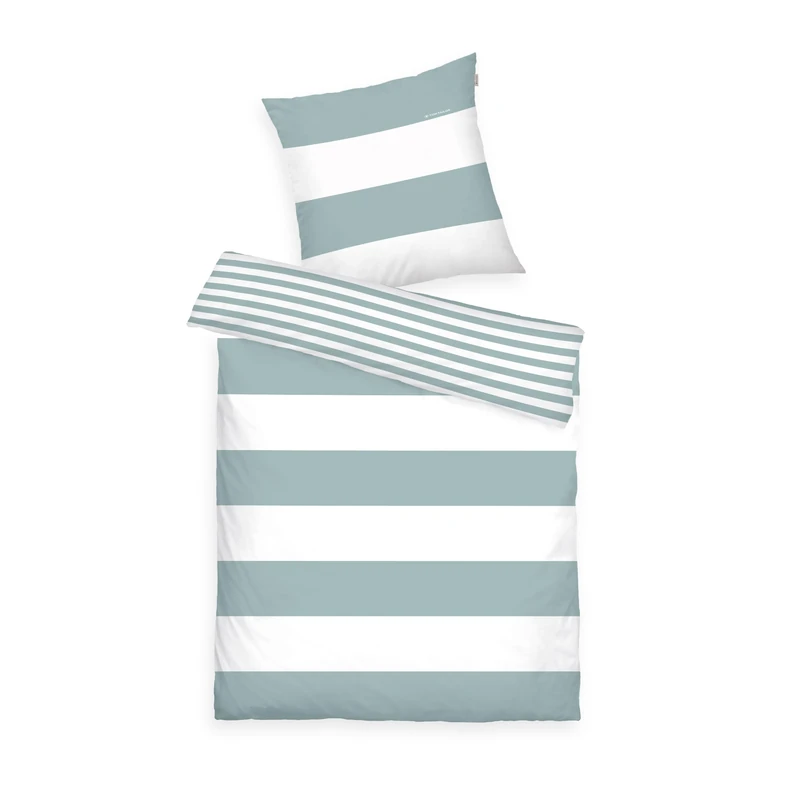TOM TAILOR Renforce Bed Linen 80 x 80 cm + 155 x 220 cm, 100% Cotton/Renforcé with Reversible Motif and Branded Zipper, Siena White, Turquoise (Fresh Sage)