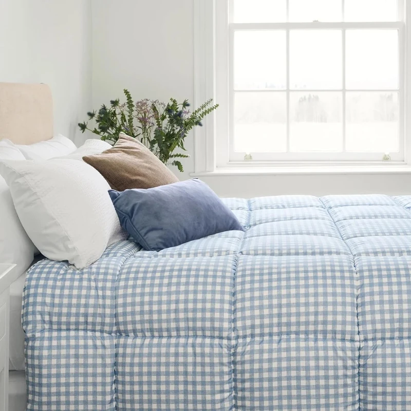 Night Lark - Coverless Duvet - Gingham Collection - Luxury Bedding - Hypoallergenic - Machine Washable (Dusk Blue, 4.5 Tog - Super King.)