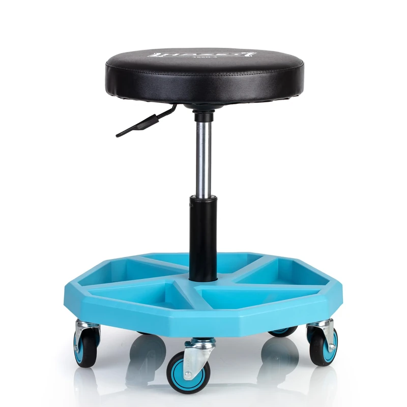 HAZET Work Seat 195N-4, Sturdy Square Tubular Frame Construction, 5 Smooth Castors 75 mm, Height Adjustable 430-550 mm, Maximum Load 150 kg, Large Seat Cushion 350 mm