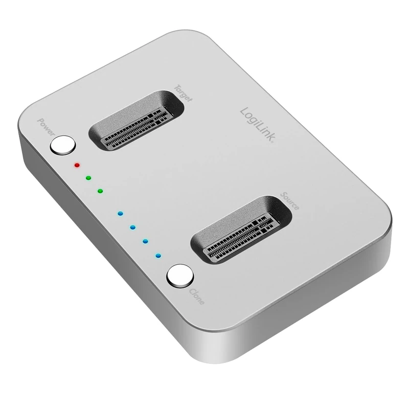 LogiLink QP0033 - USB 3.2 (Gen 2) Docking Station 2-Port for M.2 NVMe SSD with Offline Clone, Colour: Silver