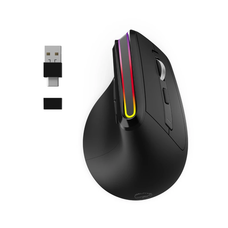 Mobility Lab – Ergonomic RGB Wireless Mouse – Precision Adjustable, USB or USB-C 2-in-1 Receiver, Bluetooth Connection, Silent Clicks, Power Saving Mode