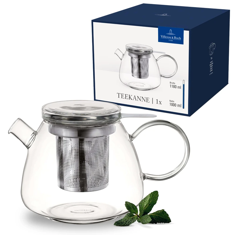 Villeroy & Boch - Artesano Hot&Cold Beverages teapot Transparent, Dishwasher-Safe, Microwave-Safe, Coffee Pot for Cold and hot Drinks, Pot with 1 Litre Capacity, Borosilicate Glass