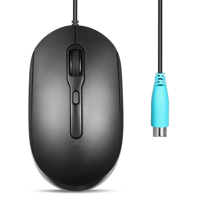 perixx PERIMICE-222 Wired Optical Mouse, Ergonomic Design, Silent Clicks, 5.9 Ft Cable, Adjustable DPI 1200/1600/2000, Black (PS/2, Black)