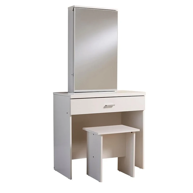 Home Source Dressing Table, Sliding Storage Vanity Mirror and Stool, 1 Drawer, White