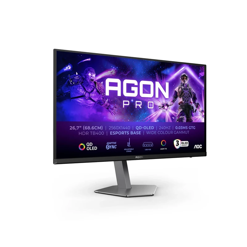 AOC Agon PRO AG276QZD2AM - 27 Inch QHD OLED Monitor, 240 Hz, 0.03 ms GtG, FreeSync Premium Pro, G-Sync comp., HDR400 (2560x1440, 2X HDMI 2.1, DisplayPort, USB Hub) Black