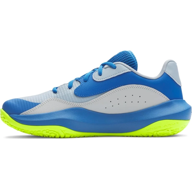 Under Armour Unisex Lockdown 7 Low, Breathable and Lightweight Basketball Shoes, Basketball Trainers with EVA Midsole and Traction,Blue Calm / Blue Atlantis / High Vis Yellow,15