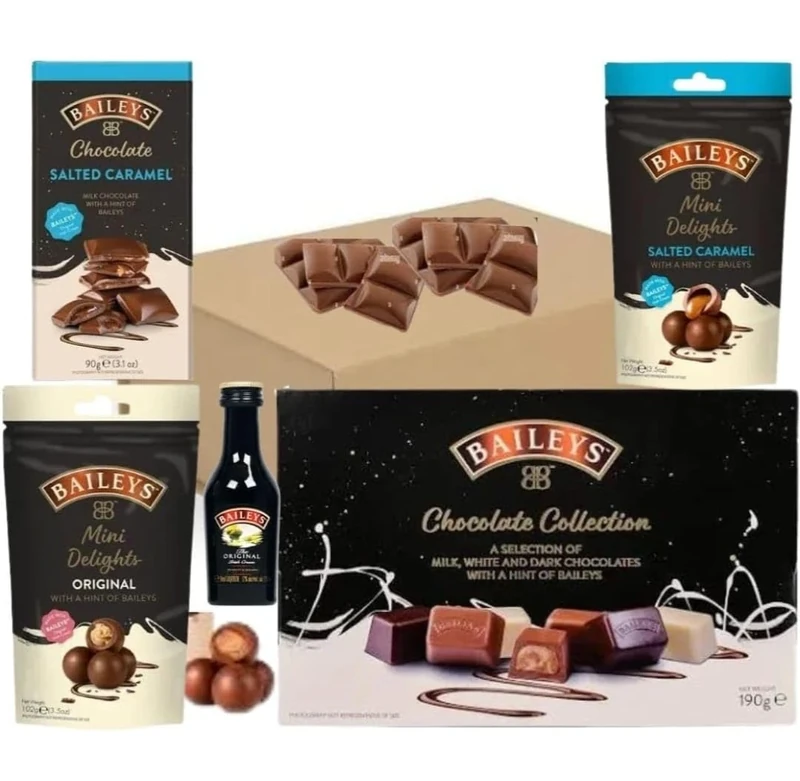 Baileys Chocolate Hamper - Includes Chocolate Collection Box, Salted Caramel Bar, Pouch, & Original Irish Cream- Christmas, Valentine's Day, Mother's Day