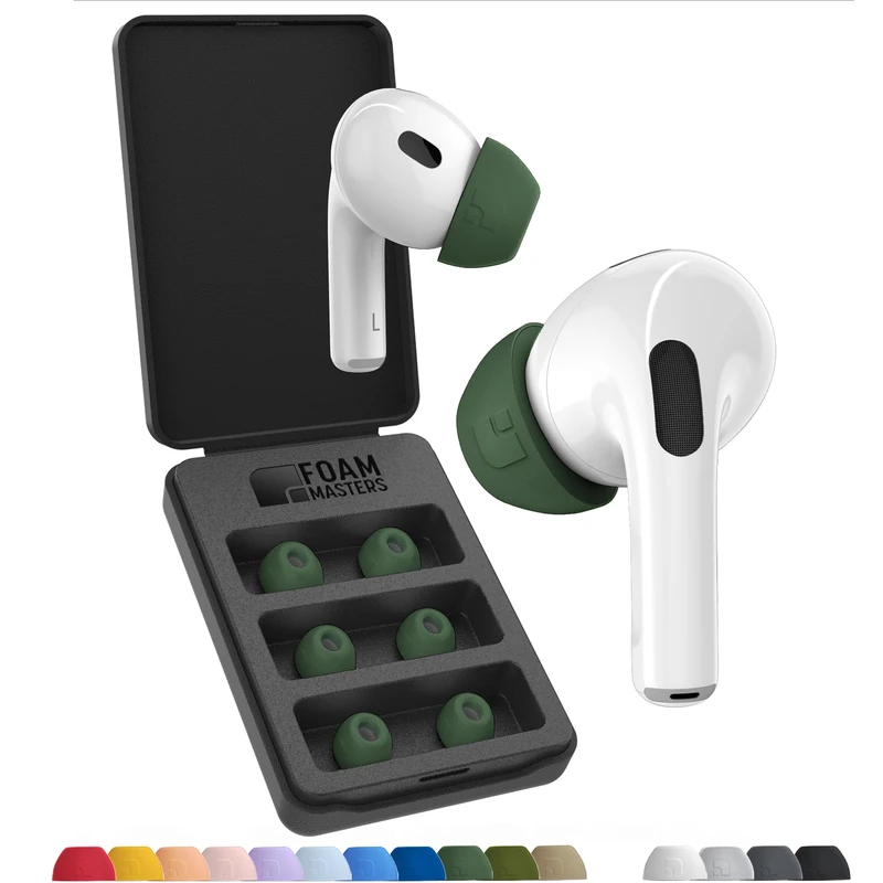 Foam Masters Ultra-Premium Memory Foam Ear Tips for AirPods Pro 1st & 2nd Gen | 3 Pairs | Black Magic Ver 6.0 | Secure | Comfort | Better Noise Cancel | Replacement Buds – Forest Green, Assorted S/M/L