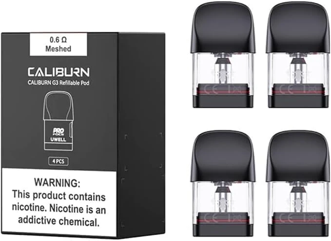 Caliburn G3 Refillable Pods (0.6ohm) - 4 Pack for Uwell Caliburn G3 Pod kit - No Nicotine - No Eliquid (0.6 ohm)