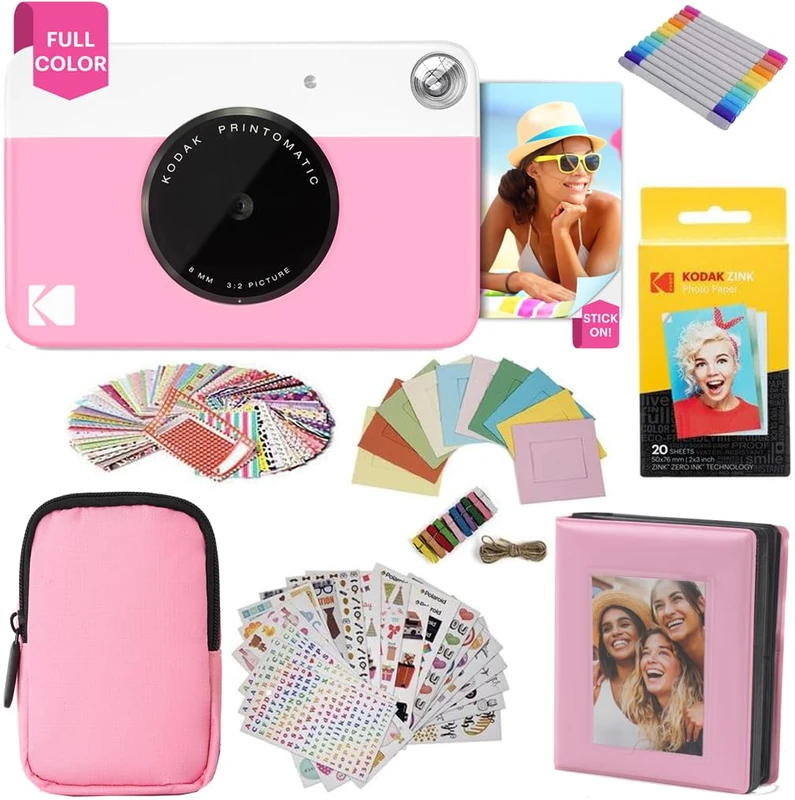 KODAK Printomatic Instant Print Camera Gift Bundle - Pink