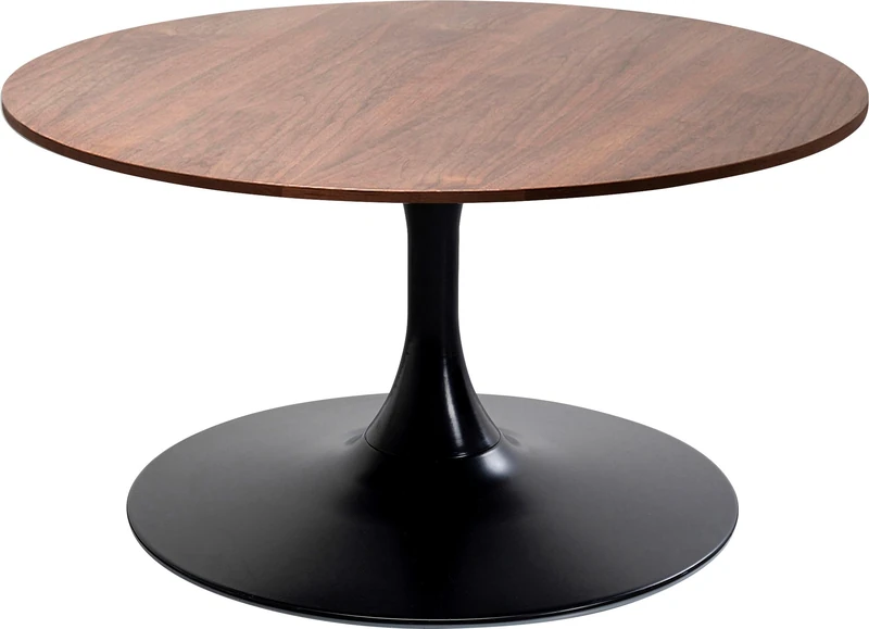 Kare Design Coffee Table Schickeria Walnut, Brown, Black, Wooden Look, Steel Base, Diameter 80cm, Modern, Round Sofa Side Table, Decorative Home Accessories, Room Decor for Living Room