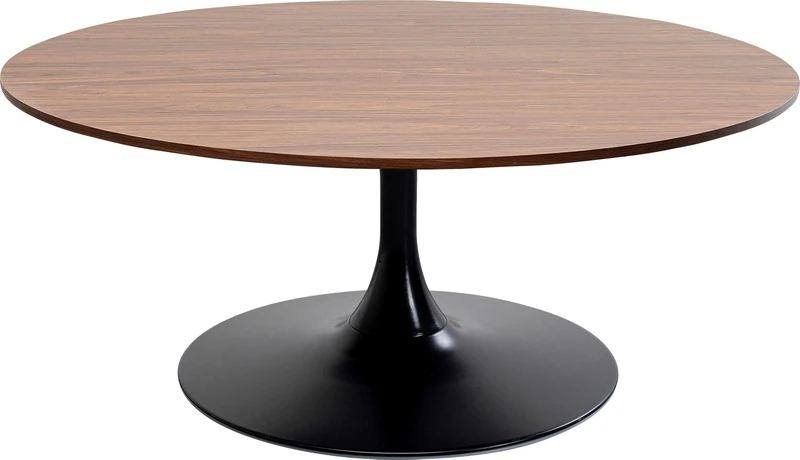 Kare Design Coffee Table Schickeria Walnut, Brown, Black, Wooden Look, Steel Base, Diameter 110cm, Modern, Round Sofa Side Table, Decorative Home Accessories, Room Decor for Living Room