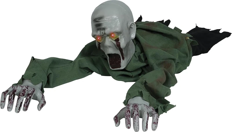 FIESTAS GUIRCA | Crawling Zombie with Light, Sound and Movement (110 cm) - Halloween Decoration for Parties and Celebrations - Ideal for Spooky Environments and Scary Scenes