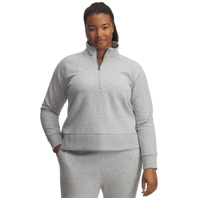 Under Armour Women's Rival Fleece Half Zip, (011) Mod Gray Light Heather / / White, 1x
