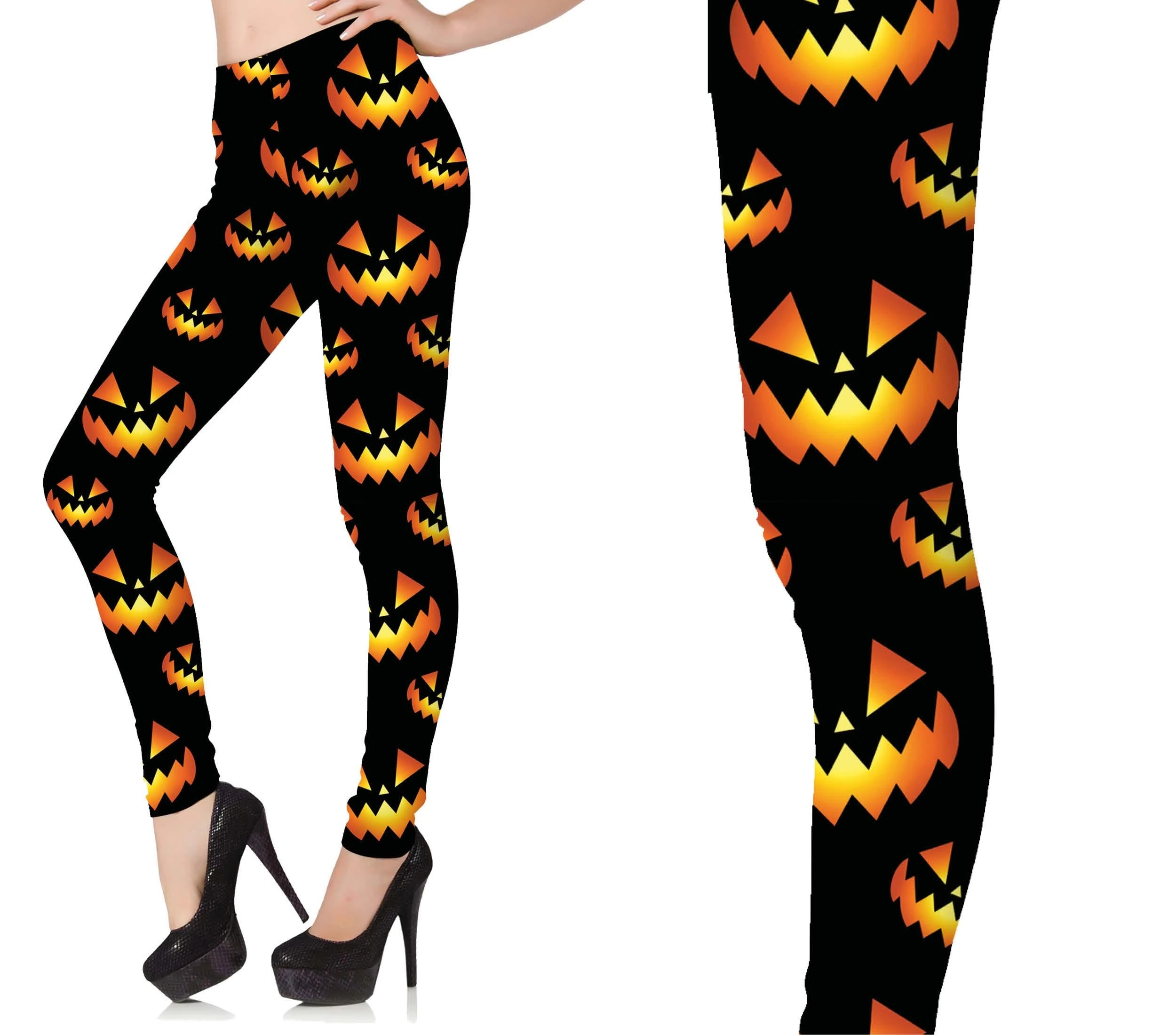 FIESTAS GUIRCA | Pumpkin Leggings (38-40/M) - Fancy Dress Trousers for Halloween and Costume Parties - Women's - Black